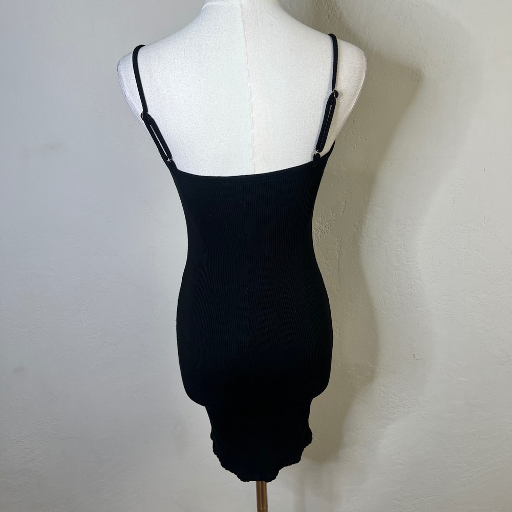 Lulus Dress Bodycon Ribbed Mini Size Small Black Ribbed Knit‎ Spaghetti Strap - Picture 4 of 9